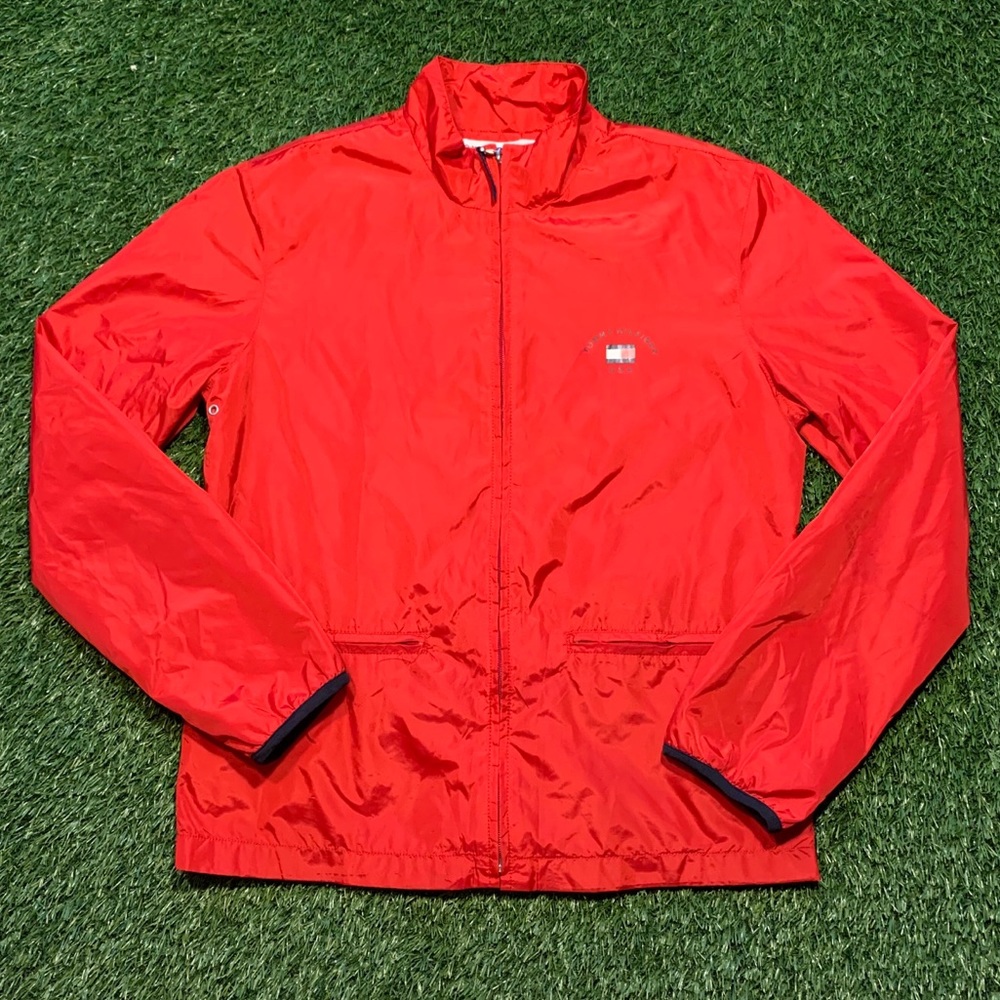 🇺🇸Tommy Hilfiger Jeans USA Red Zip Rain Jacket